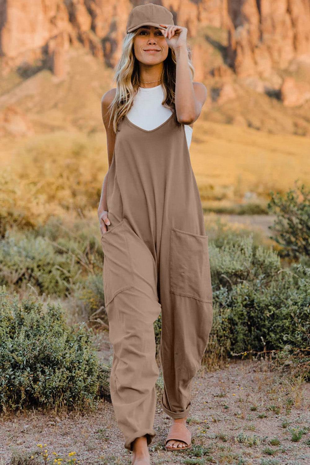 Double Take Full Size V-Neck Sleeveless Jumpsuit with Pockets - IntuitiveEncBoutique