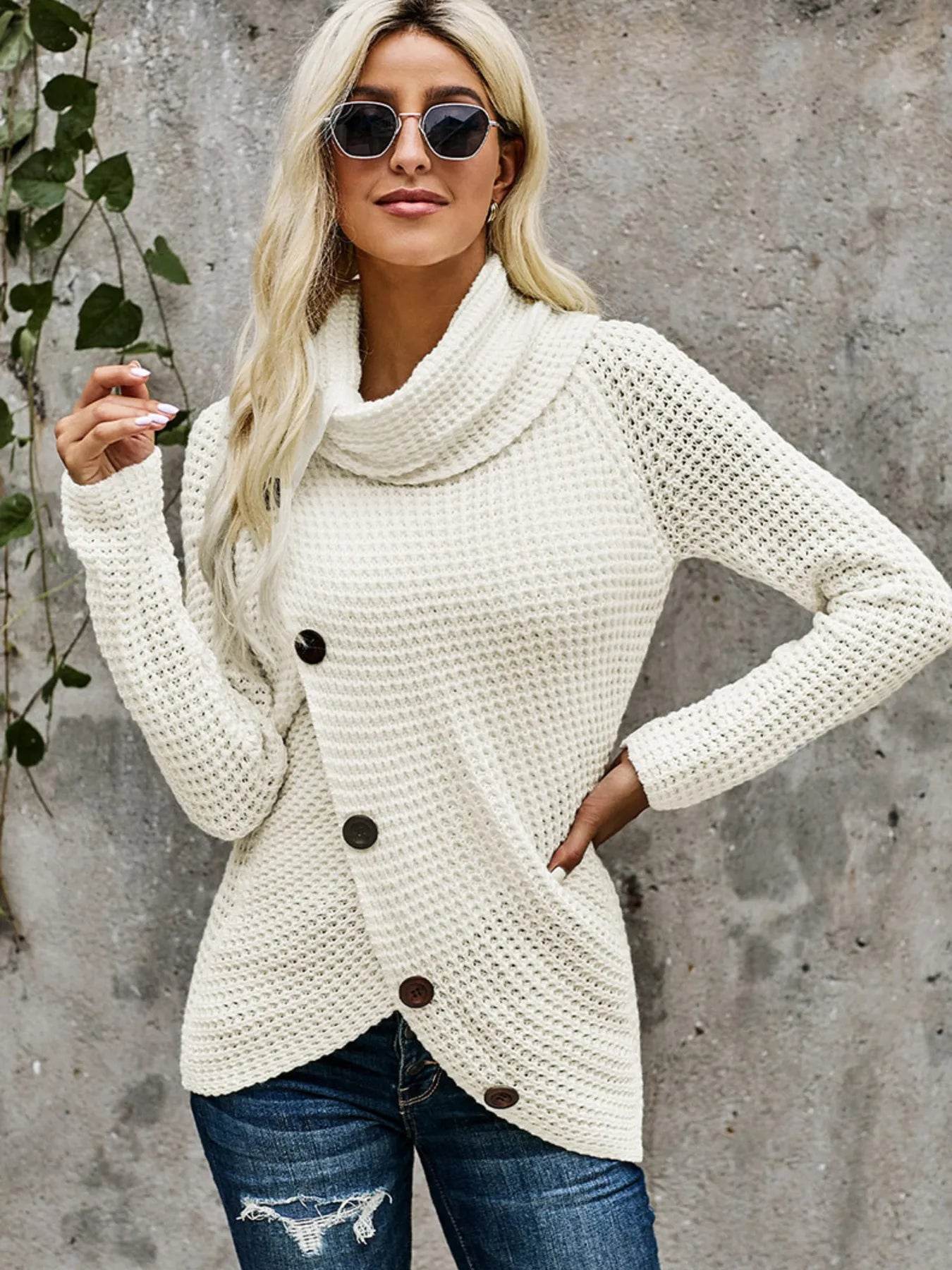 Full Size Texture Turtleneck Long Sleeve Sweater Plus Size - IntuitiveEncBoutique
