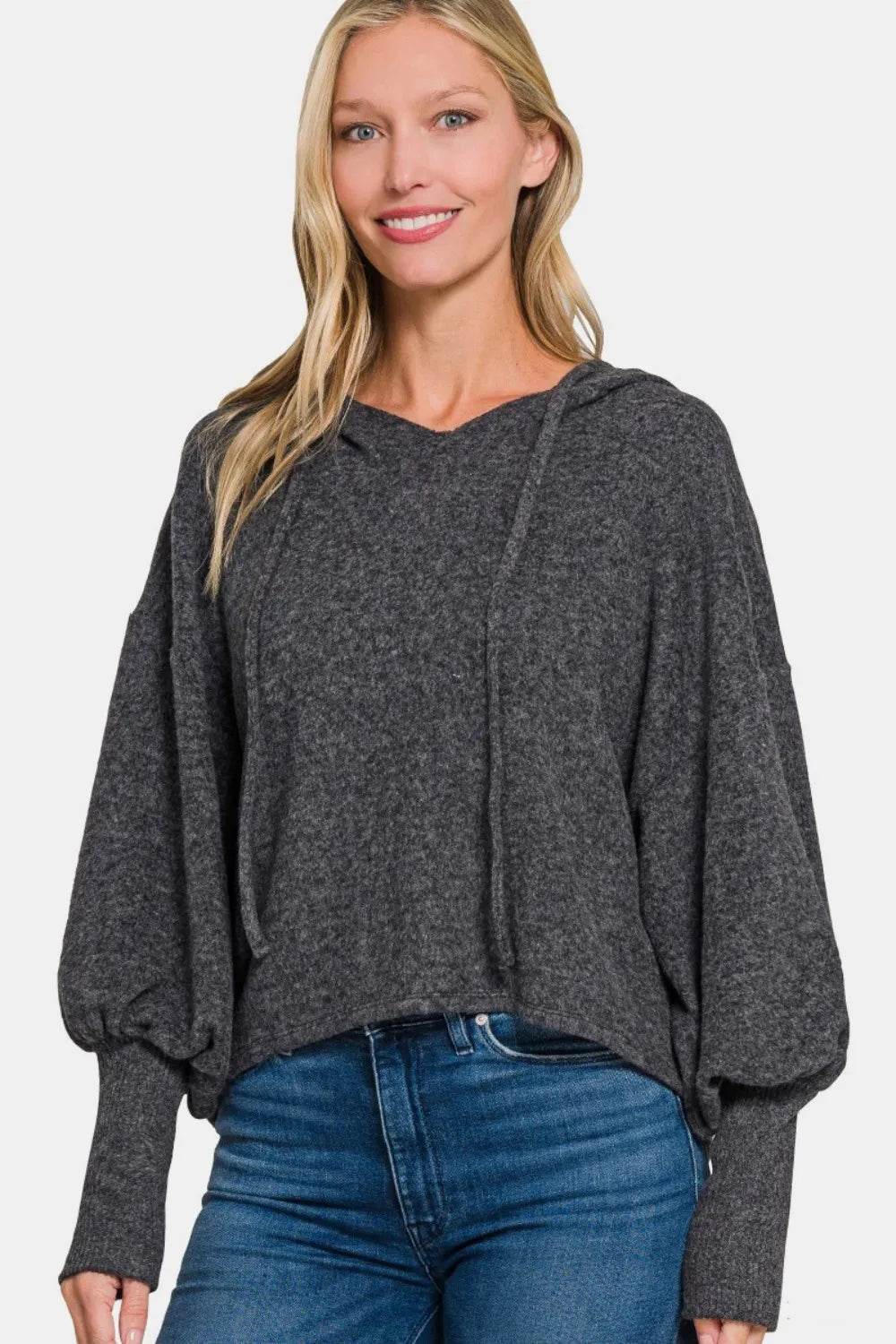 Zenana Brushed Hacci Drop Shoulder Cropped Hoodie - IntuitiveEncBoutique