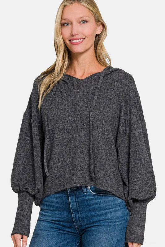 Zenana Brushed Hacci Drop Shoulder Cropped Hoodie - IntuitiveEncBoutique