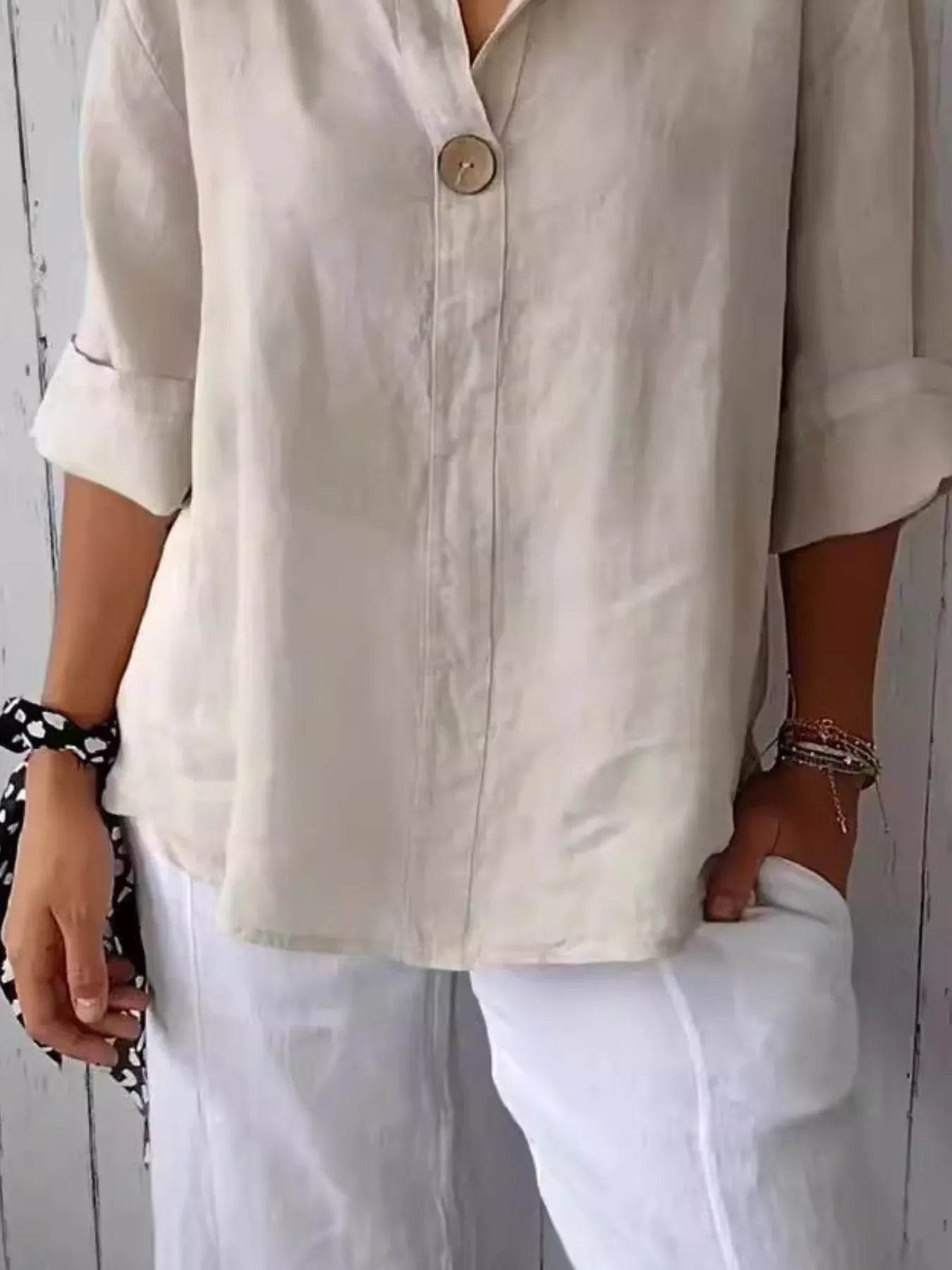 Full Size Casual Notched Drop Shoulder Blouse Plus Size - IntuitiveEncBoutique