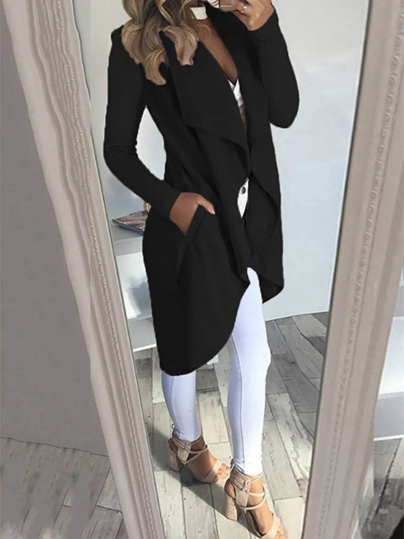 Lapel Collar Long Sleeve Coat Plus Size - IntuitiveEncBoutique