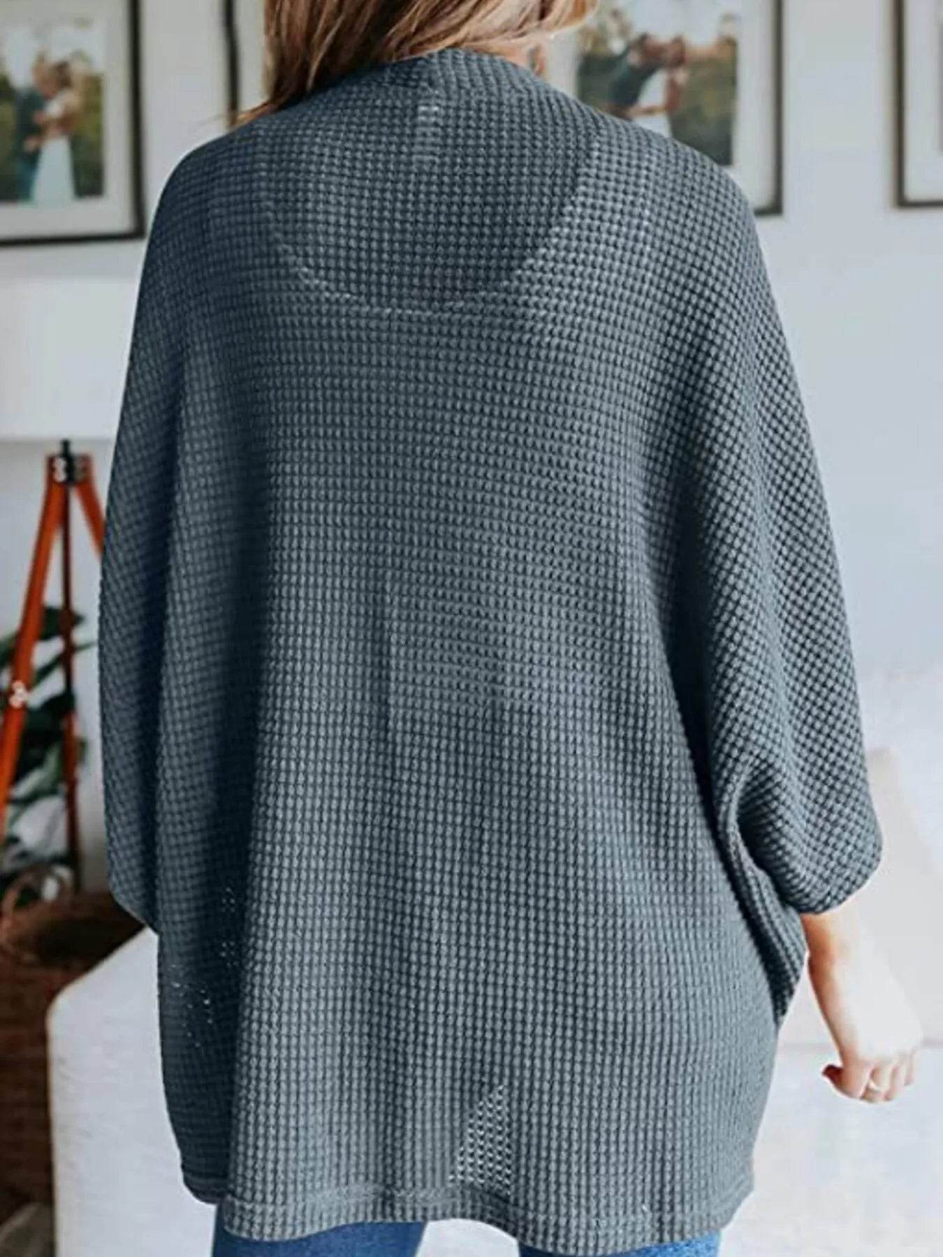 Full Size Open Front Waffle Knit Cardigan Plus Size - IntuitiveEncBoutique