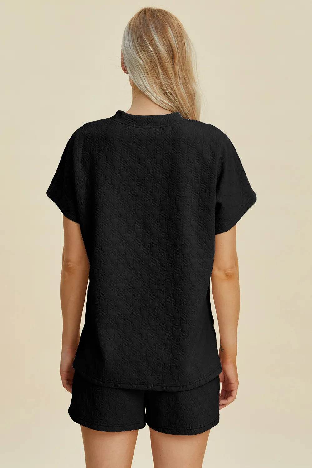 Double Take Full Size Texture Round Neck Short Sleeve Top and Shorts Set - IntuitiveEncBoutique
