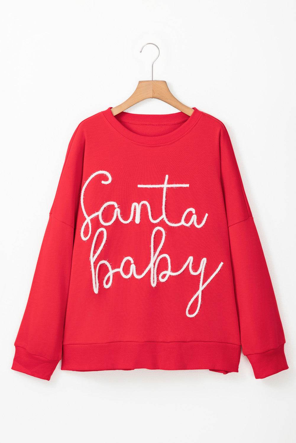 Fiery Red Plus Size Santa Baby Tinsel Crew Neck Sweatshirt - IntuitiveEncBoutique