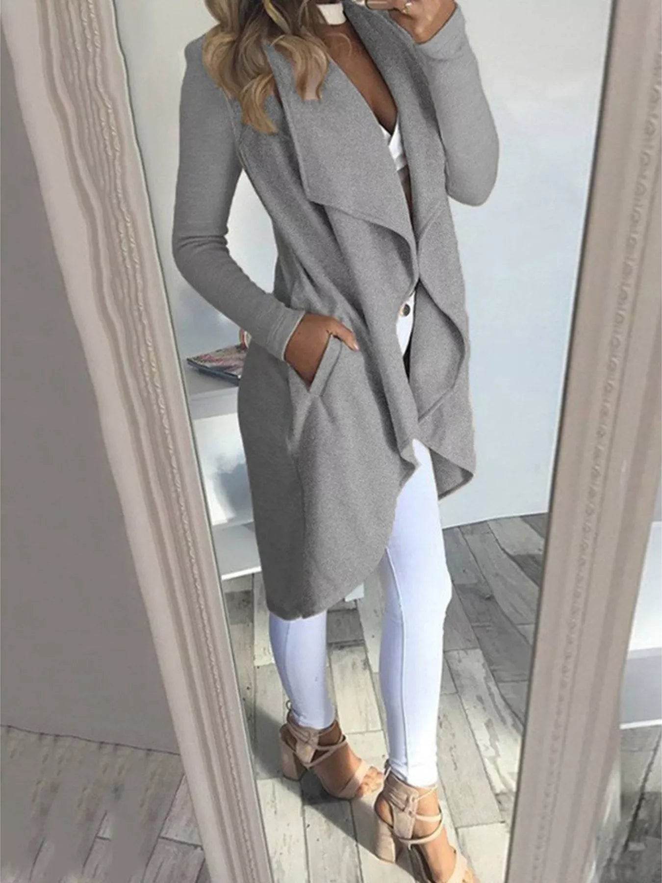 Lapel Collar Long Sleeve Coat Plus Size - IntuitiveEncBoutique