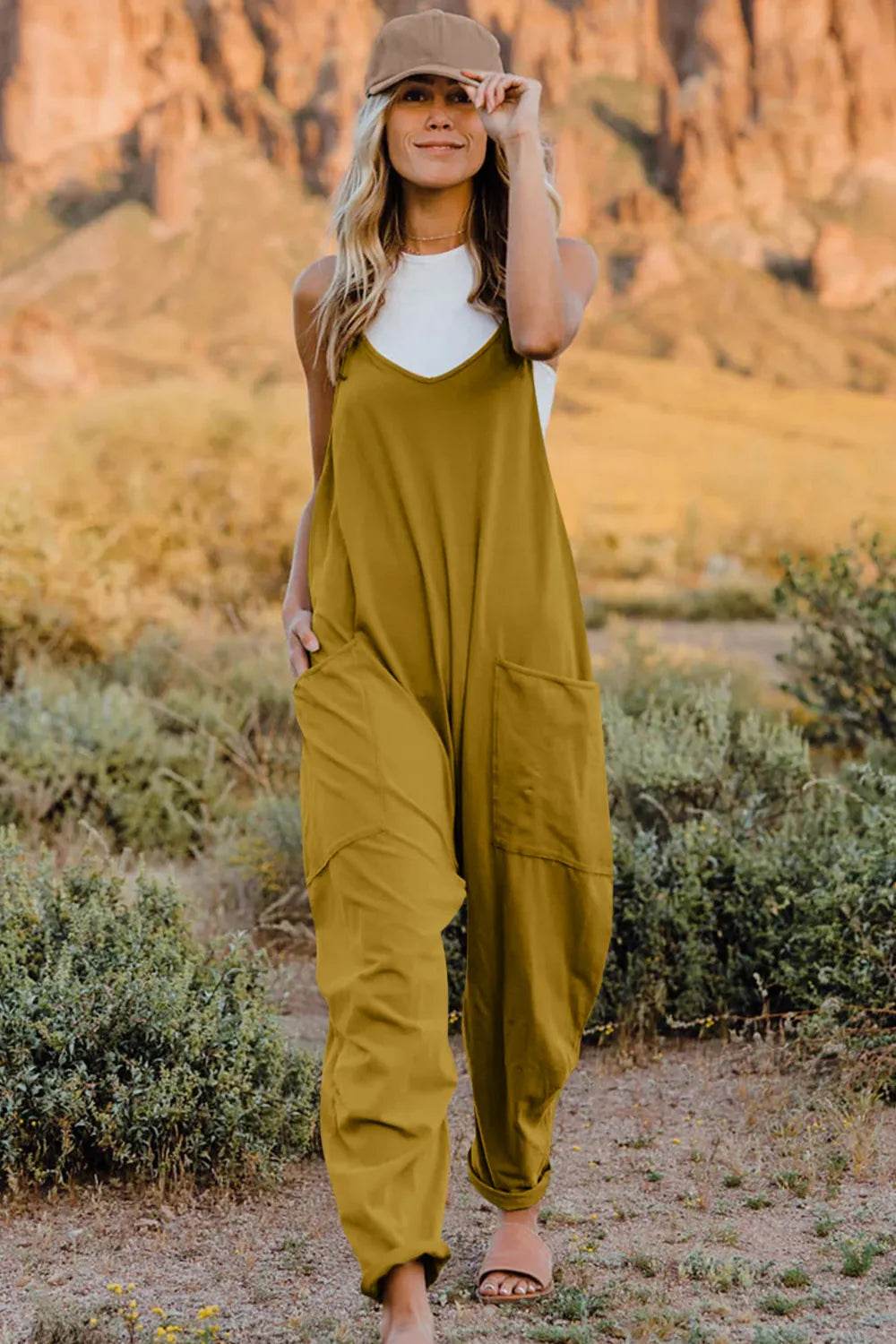 Double Take Full Size V-Neck Sleeveless Jumpsuit with Pockets - IntuitiveEncBoutique