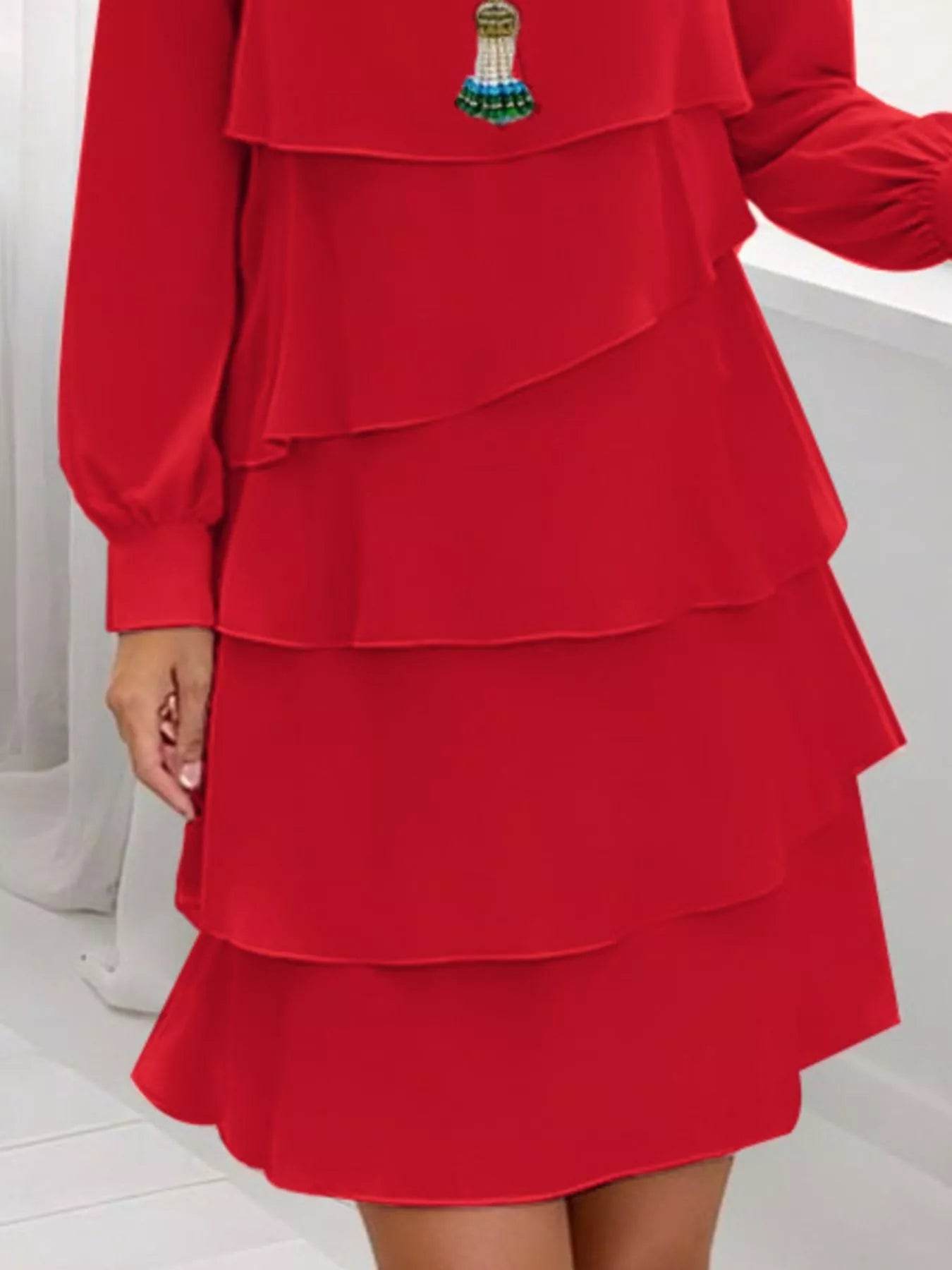 Full Size Layered Long Sleeve Mini Dress Plus Size - IntuitiveEncBoutique