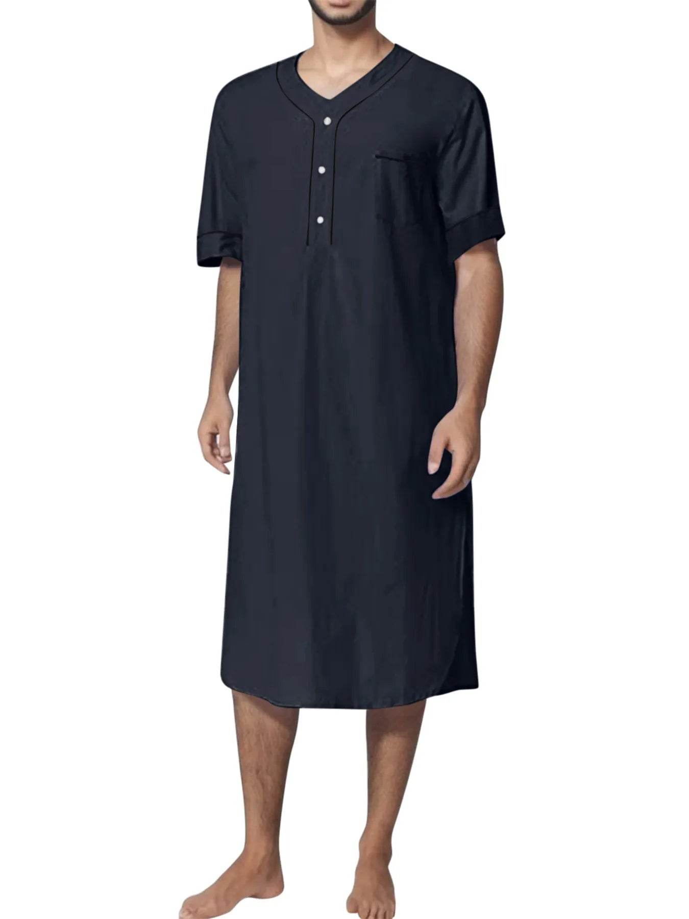 Men's Full Size Button Detail Short Sleeve Lounge Dress Plus Size - IntuitiveEncBoutique