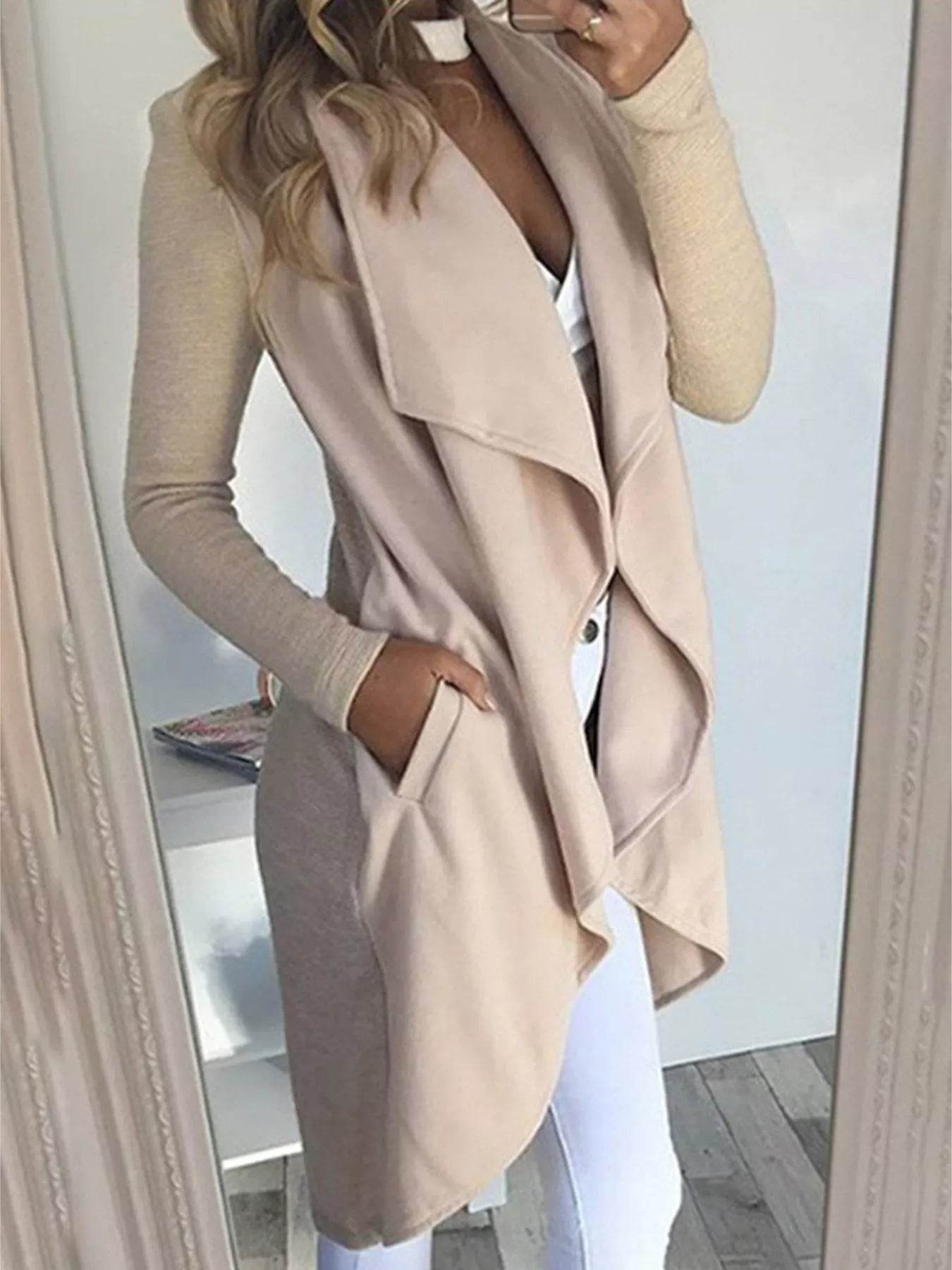 Lapel Collar Long Sleeve Coat Plus Size - IntuitiveEncBoutique