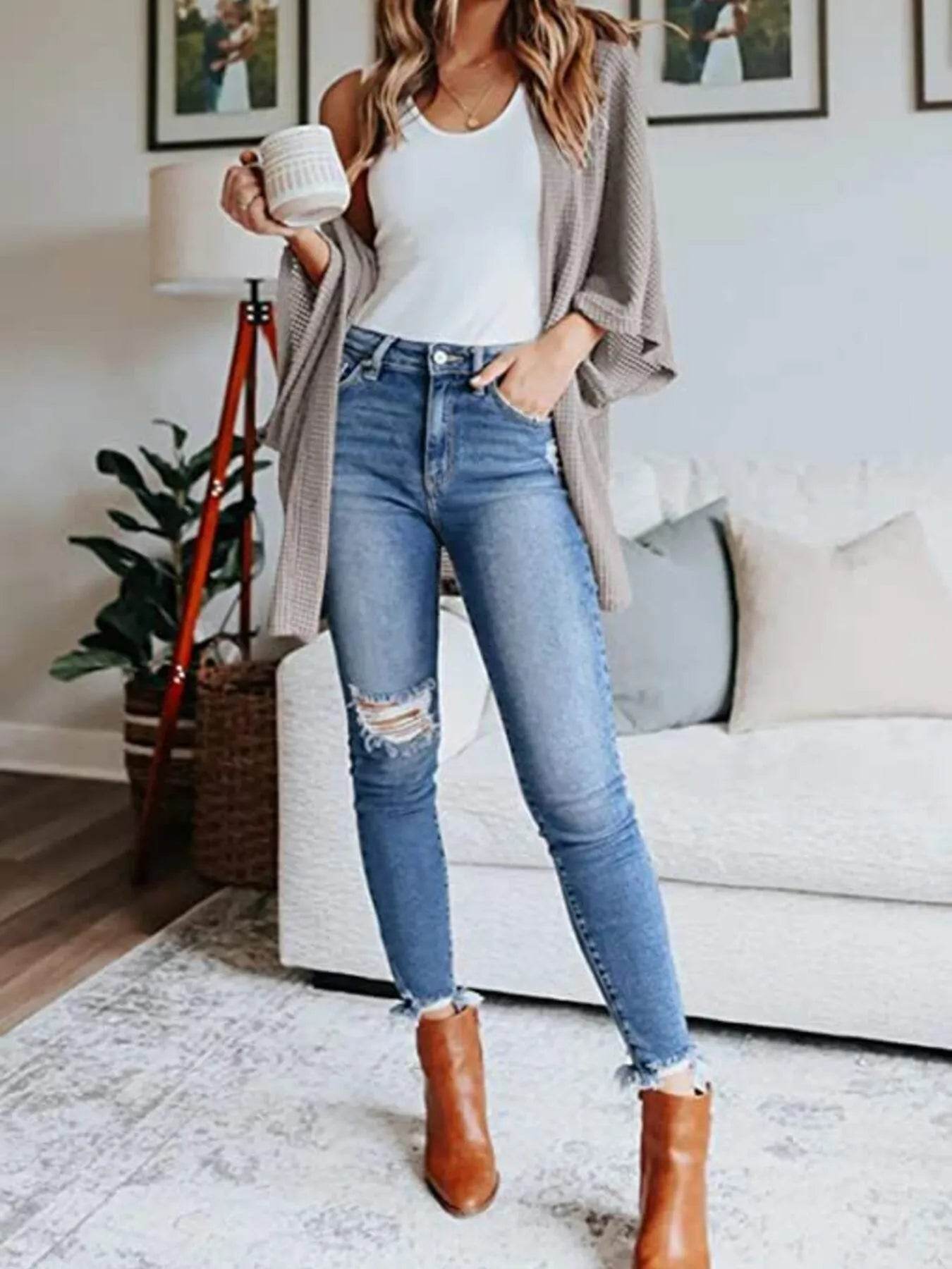 Full Size Open Front Waffle Knit Cardigan Plus Size - IntuitiveEncBoutique