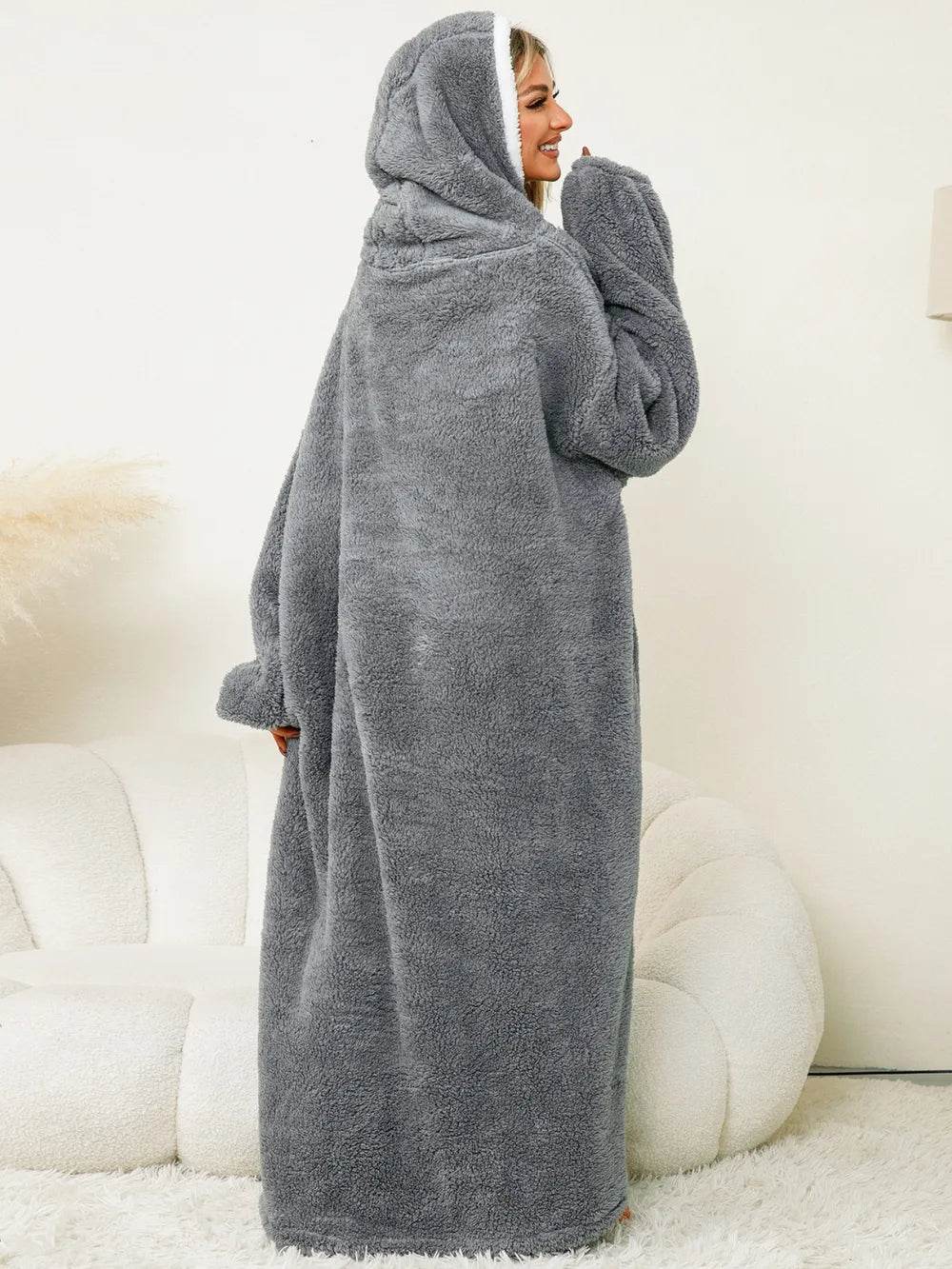 Pocketed Contrast Long Sleeve Hooded Lounge Dress - IntuitiveEncBoutique