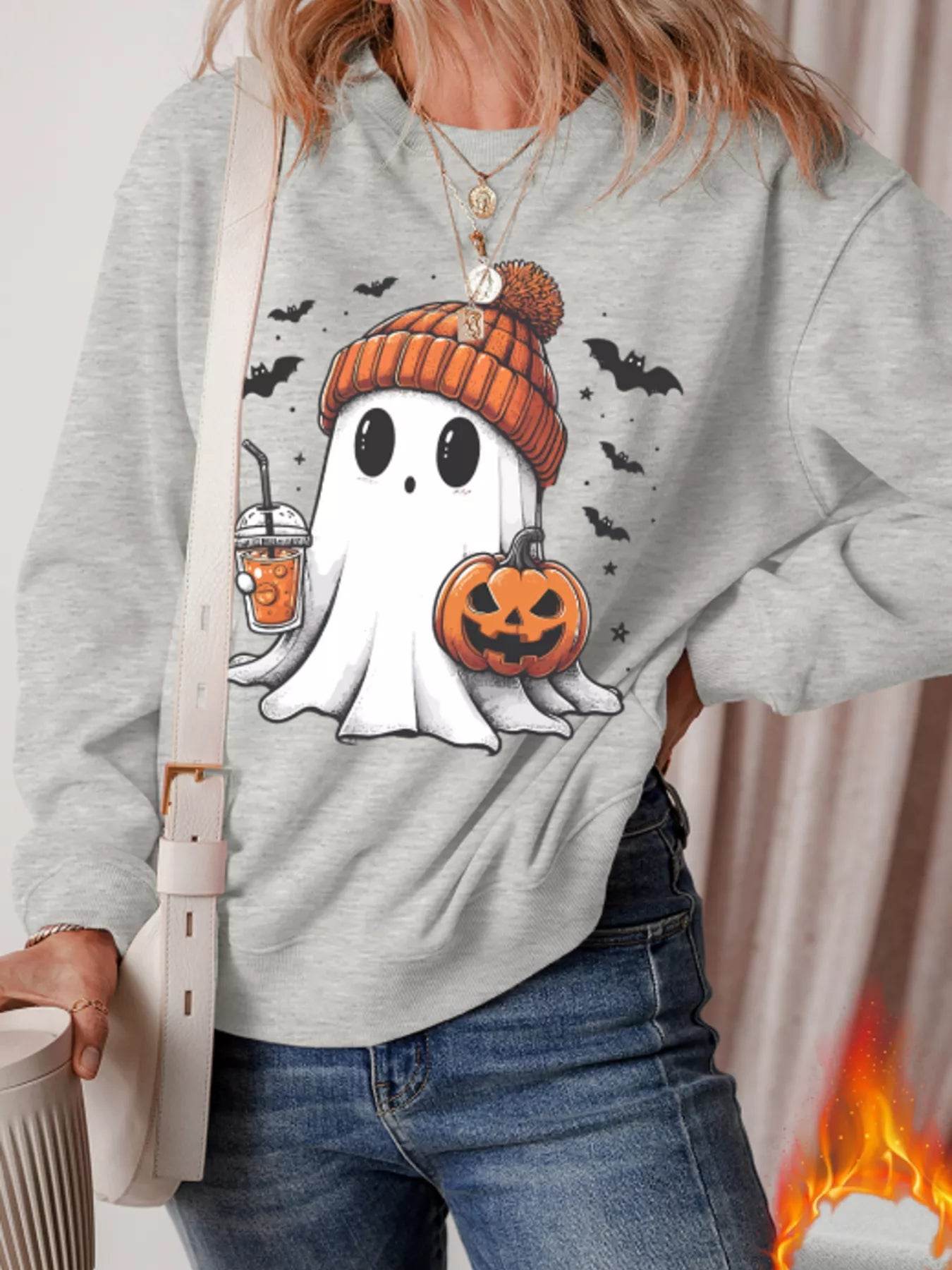 Halloween Ghost Round Neck Sweatshirt - IntuitiveEncBoutique
