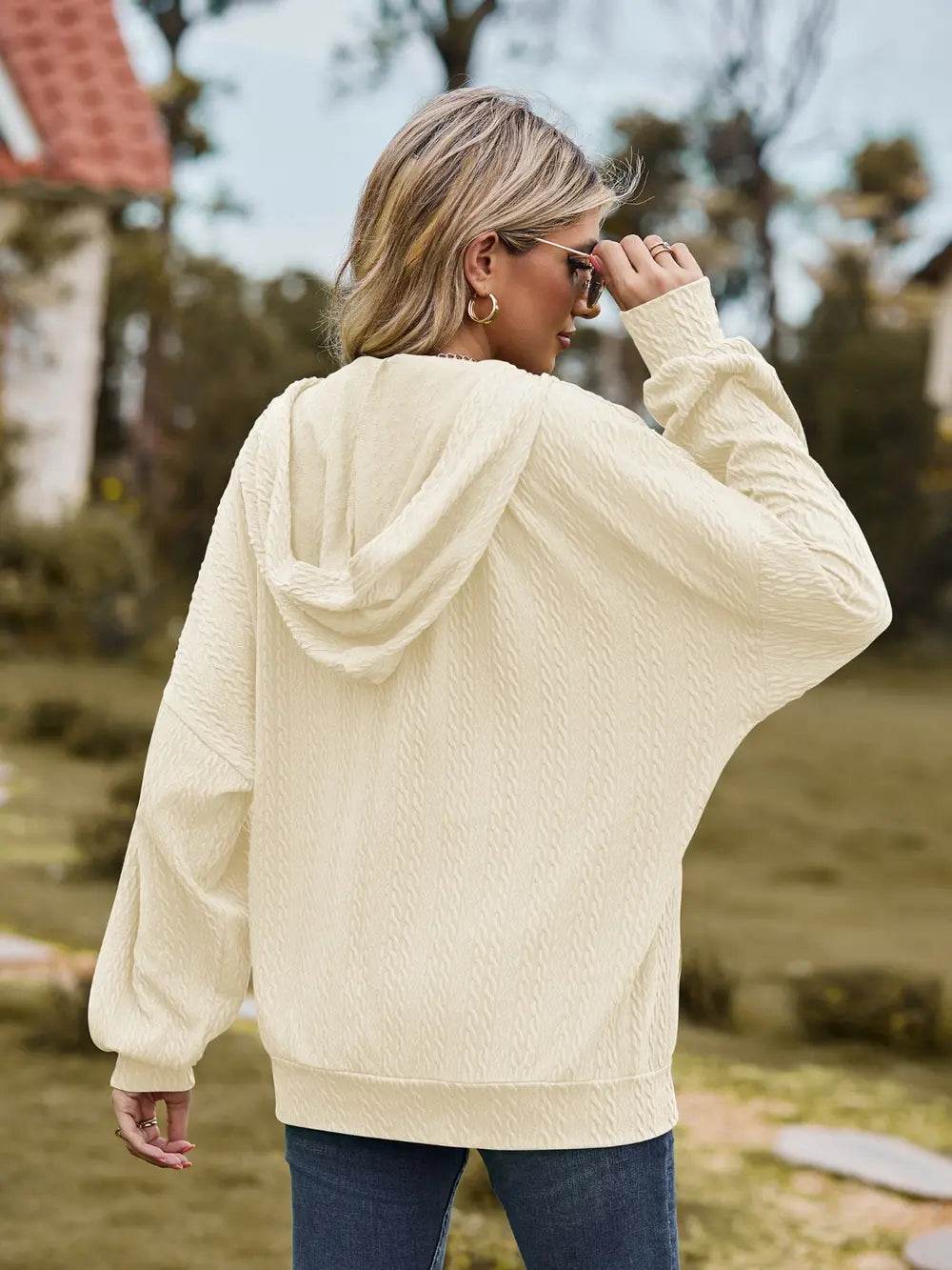 Zip Up Drawstring Long Sleeve Hooded Jacket - IntuitiveEncBoutique