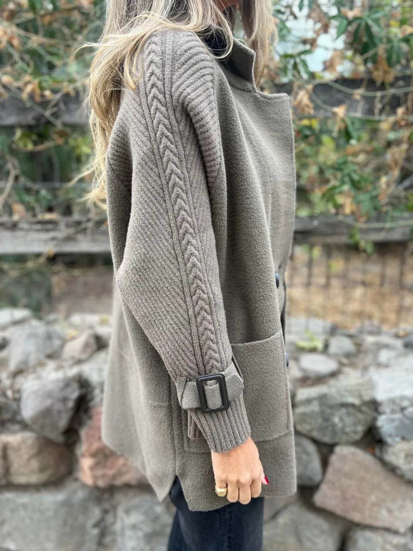Full Size Texture Knit Longline Coat Plus Size - IntuitiveEncBoutique