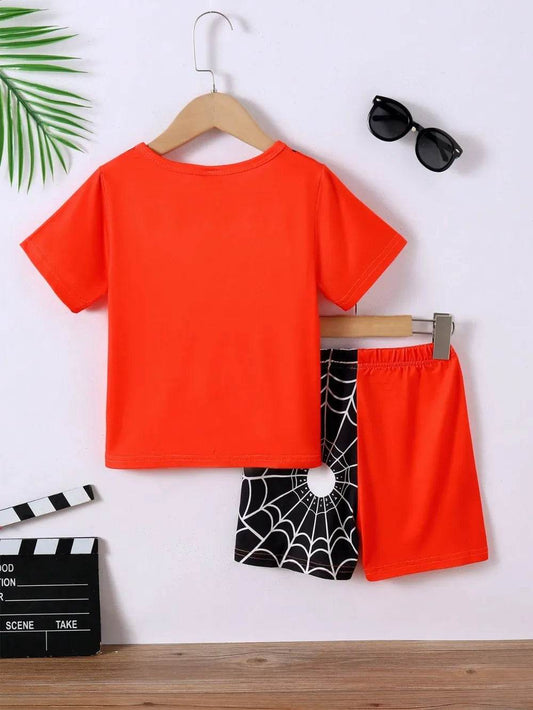 Children's Spider Round Neck Short Sleeve T-Shirt and Pants Set - IntuitiveEncBoutique