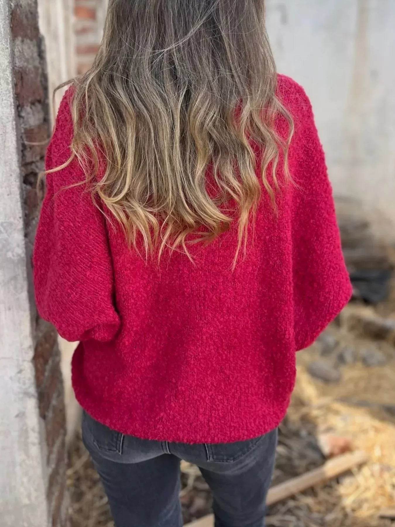 Full Size V-Neck Long Sleeve Sweater Plus Size - IntuitiveEncBoutique