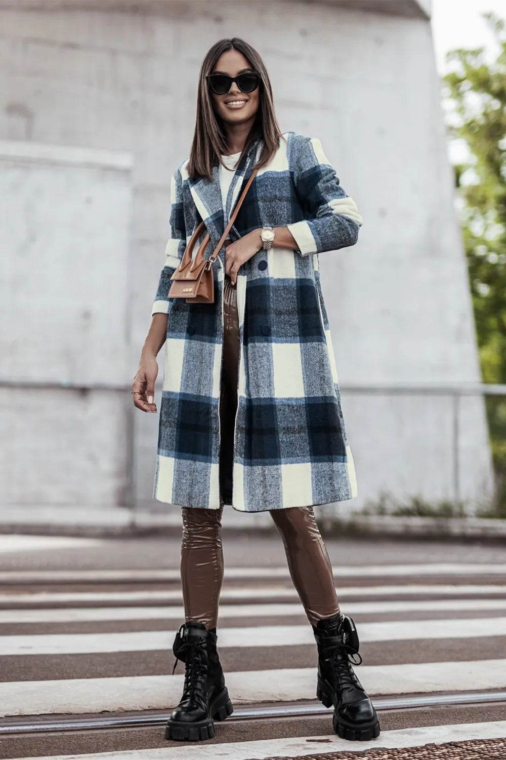 Double Take Full Size Plaid Button Up Lapel Collar Coat - IntuitiveEncBoutique