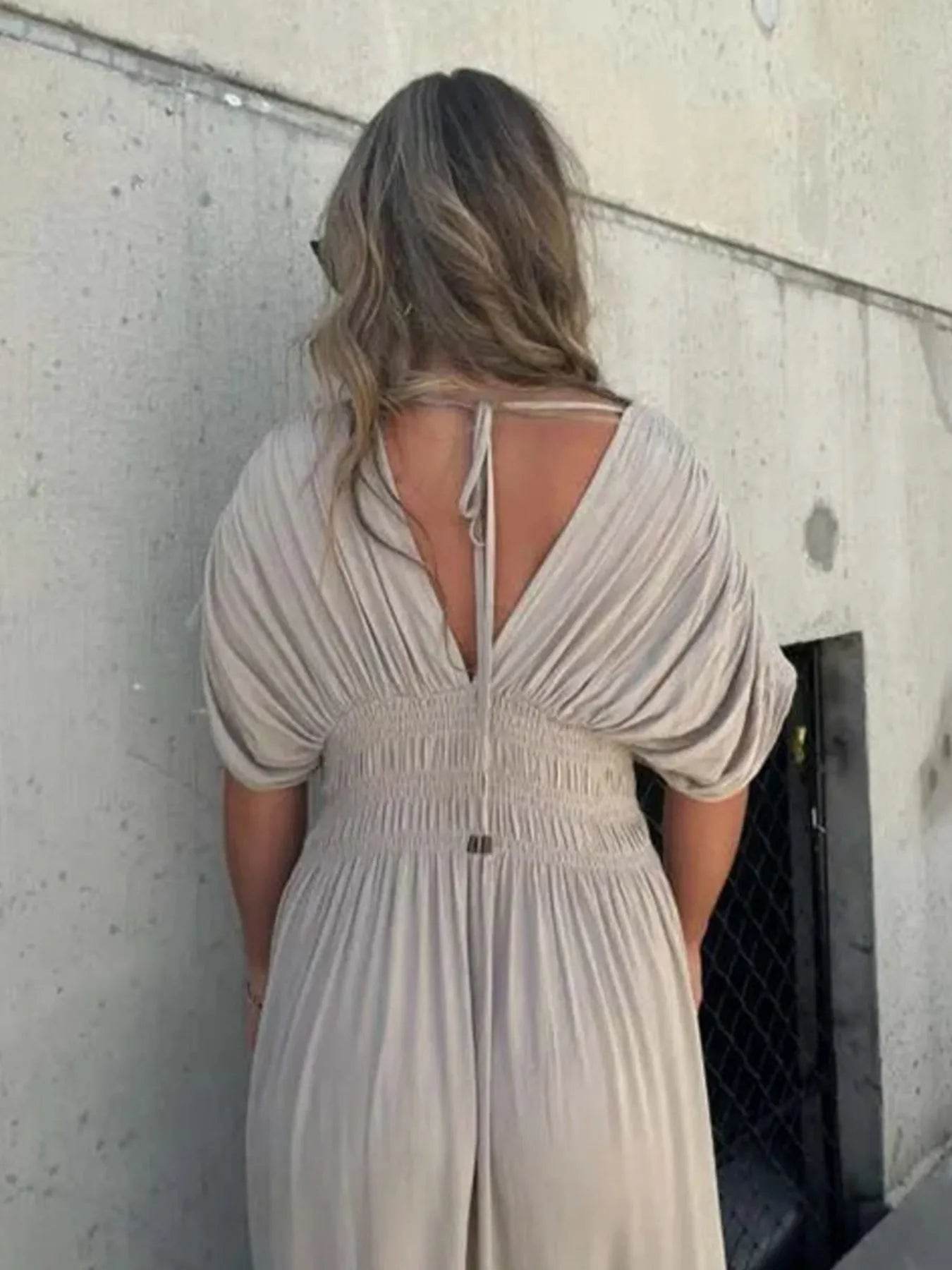 Full Size Deep V-Neck Maxi Dress with Side Slit Plus Size - IntuitiveEncBoutique