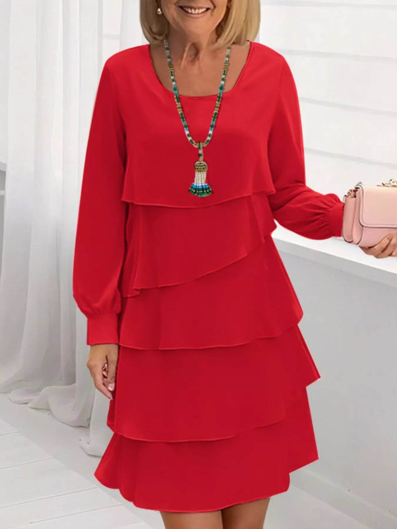 Full Size Layered Long Sleeve Mini Dress Plus Size - IntuitiveEncBoutique