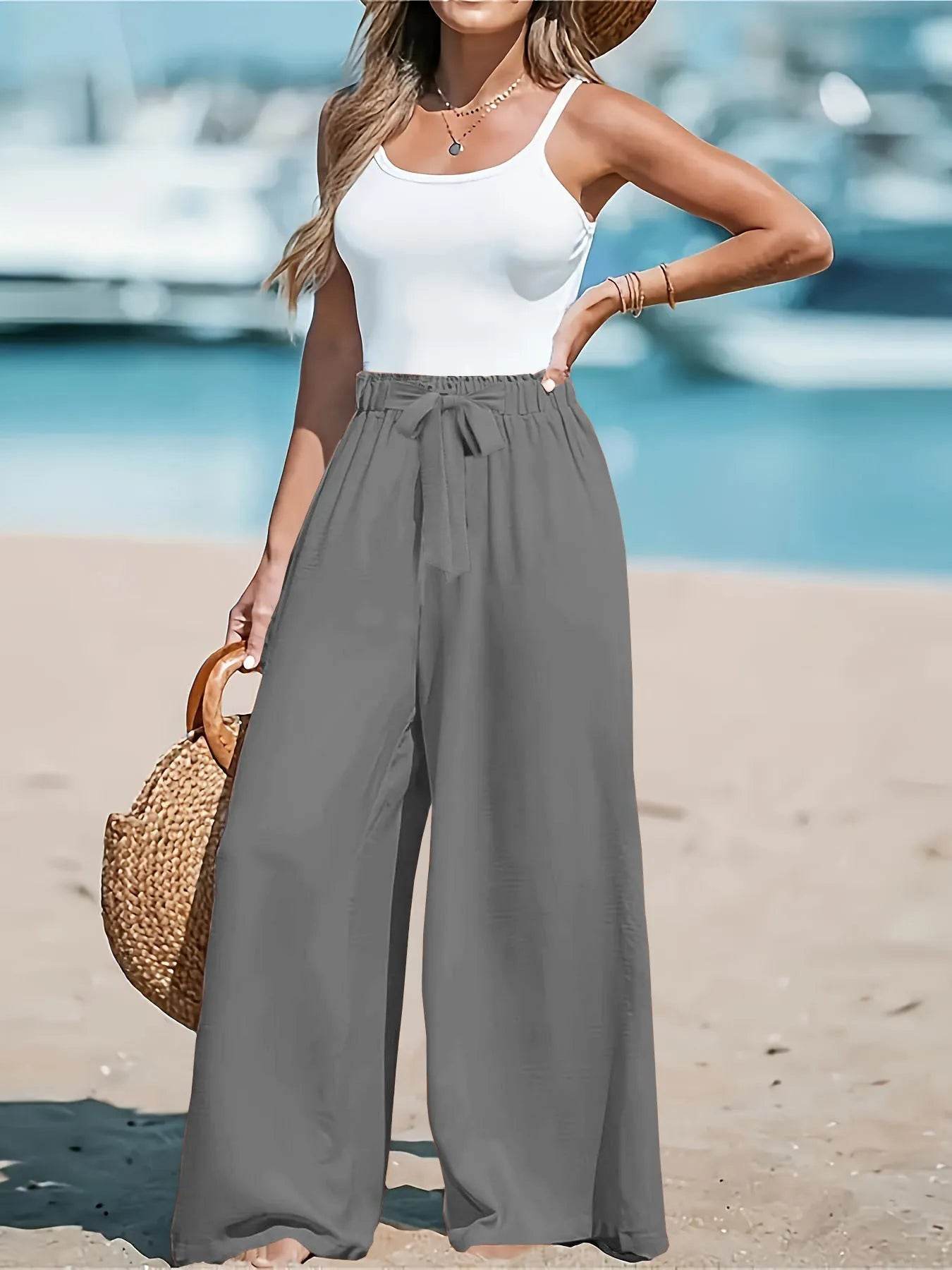 Full Size Drawstring Waist Wide Leg Pants Plus Size - IntuitiveEncBoutique
