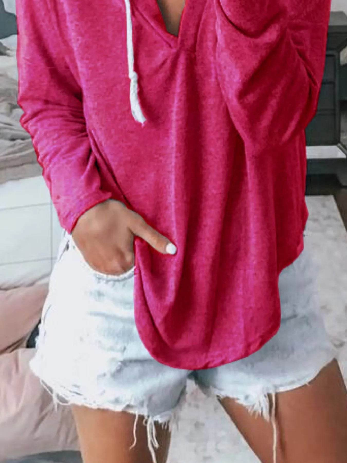 Full Size Drawstring Long Sleeve Hoodie Plus Size - IntuitiveEncBoutique