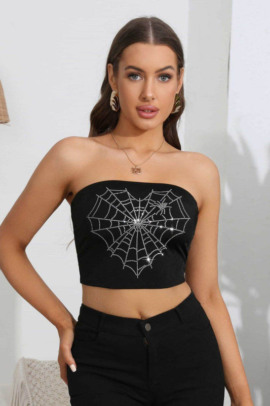 Heart Spider Web Graphic Tube Top - IntuitiveEncBoutique
