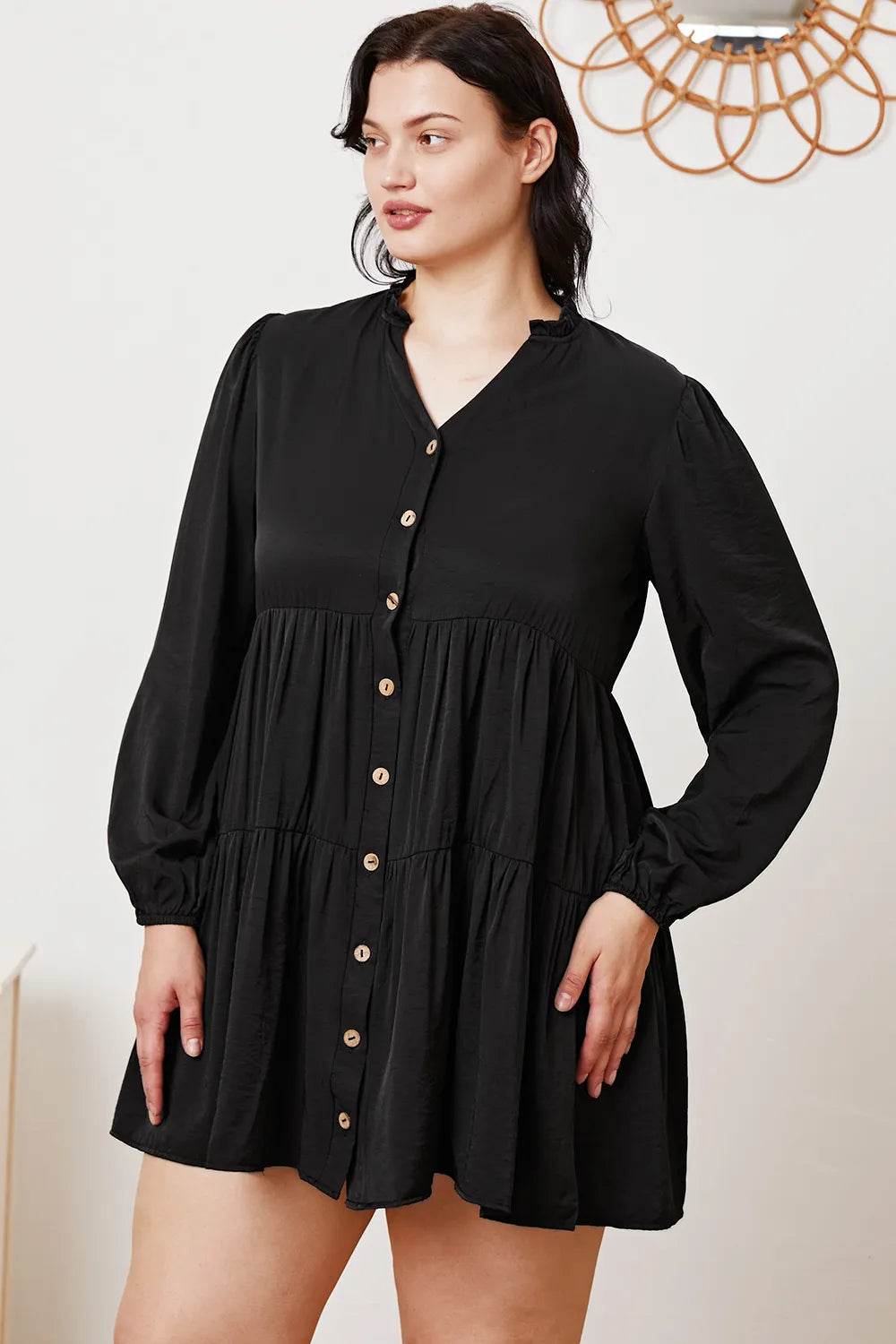 Ruffled Button Up Long Sleeve Tiered Shirt - IntuitiveEncBoutique