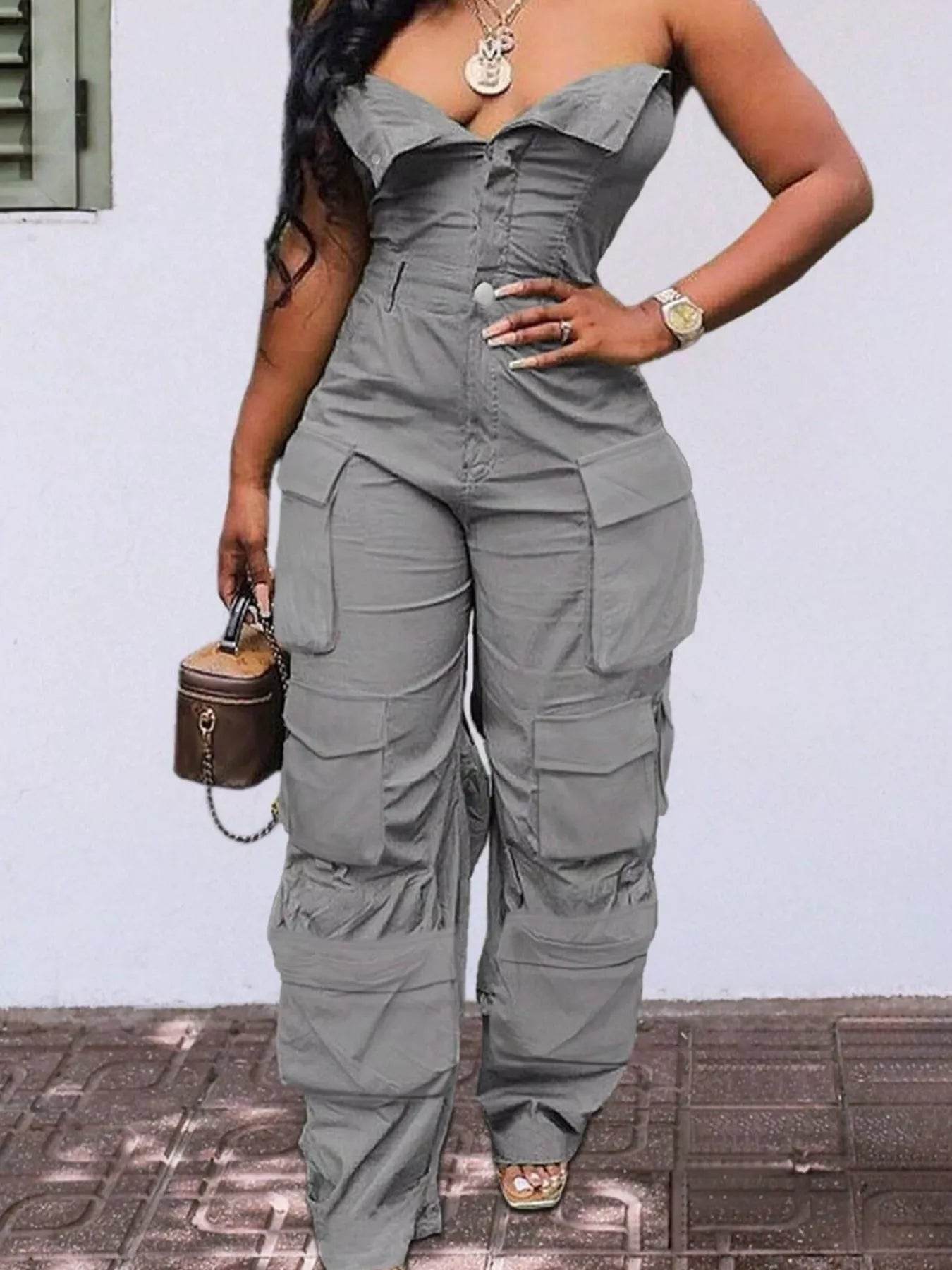 Tube Snap Down Cargo Jumpsuit - IntuitiveEncBoutique