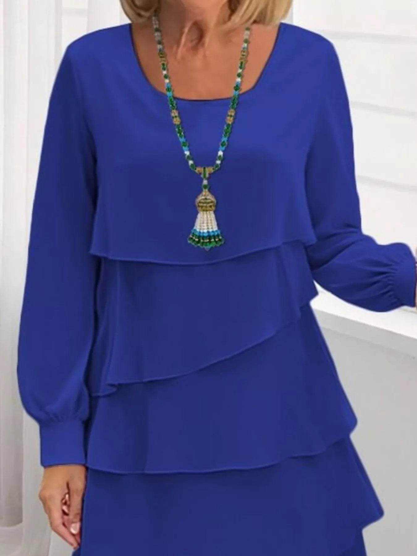 Full Size Layered Long Sleeve Mini Dress Plus Size - IntuitiveEncBoutique