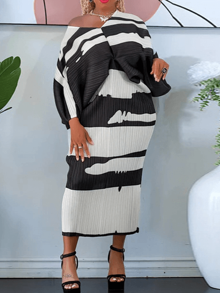 V-Neck Bat Sleeve Print Dress - IntuitiveEncBoutique