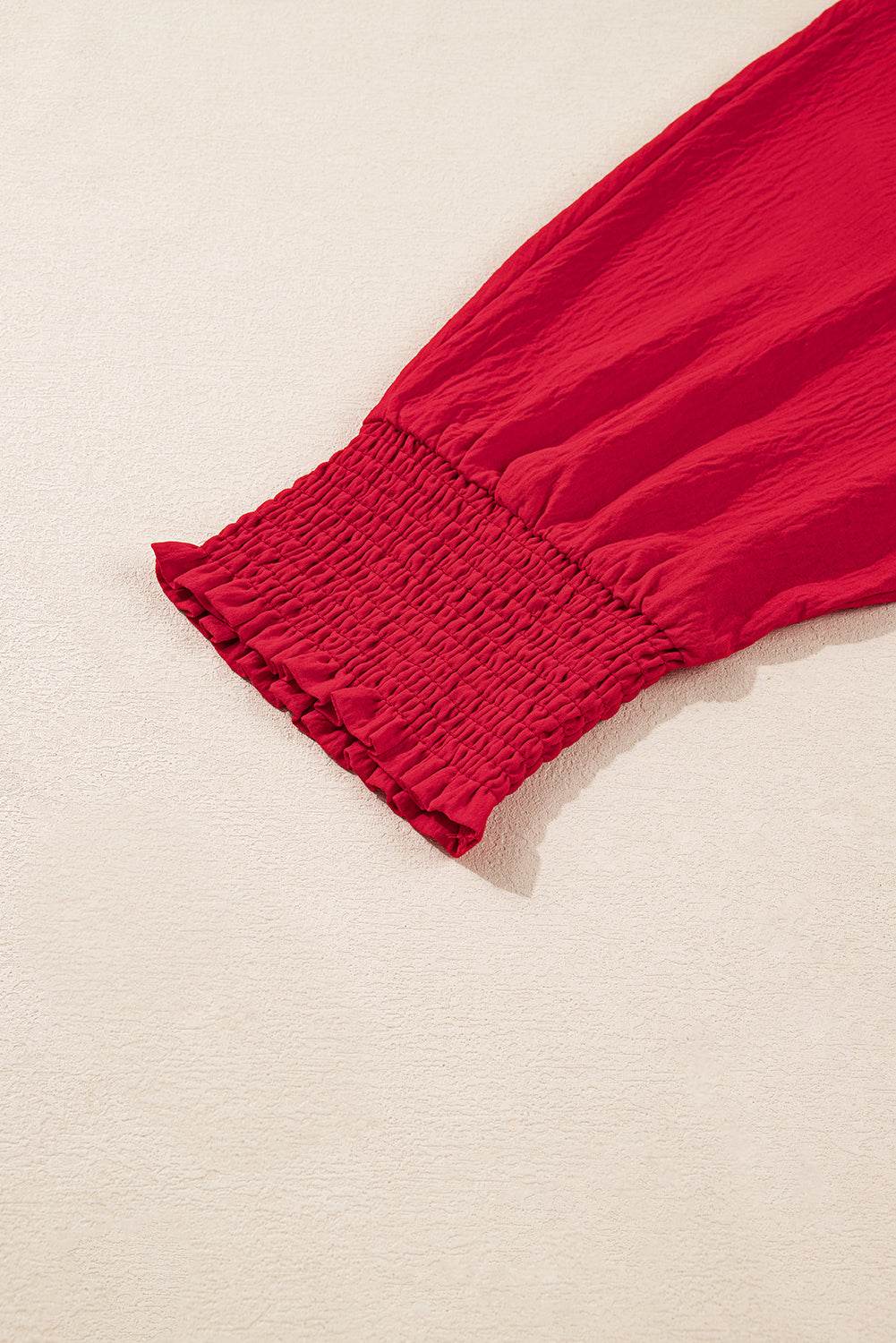 Fiery Red Plus Size Smocked Cuff Dolman Oversized Tunic Blouse - IntuitiveEncBoutique