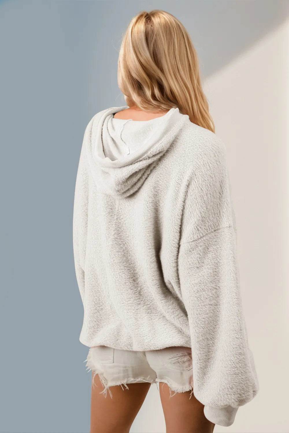 Double Take Full Size Half Zip Long Sleeve Hoodie with Kangaroo Pocket - IntuitiveEncBoutique