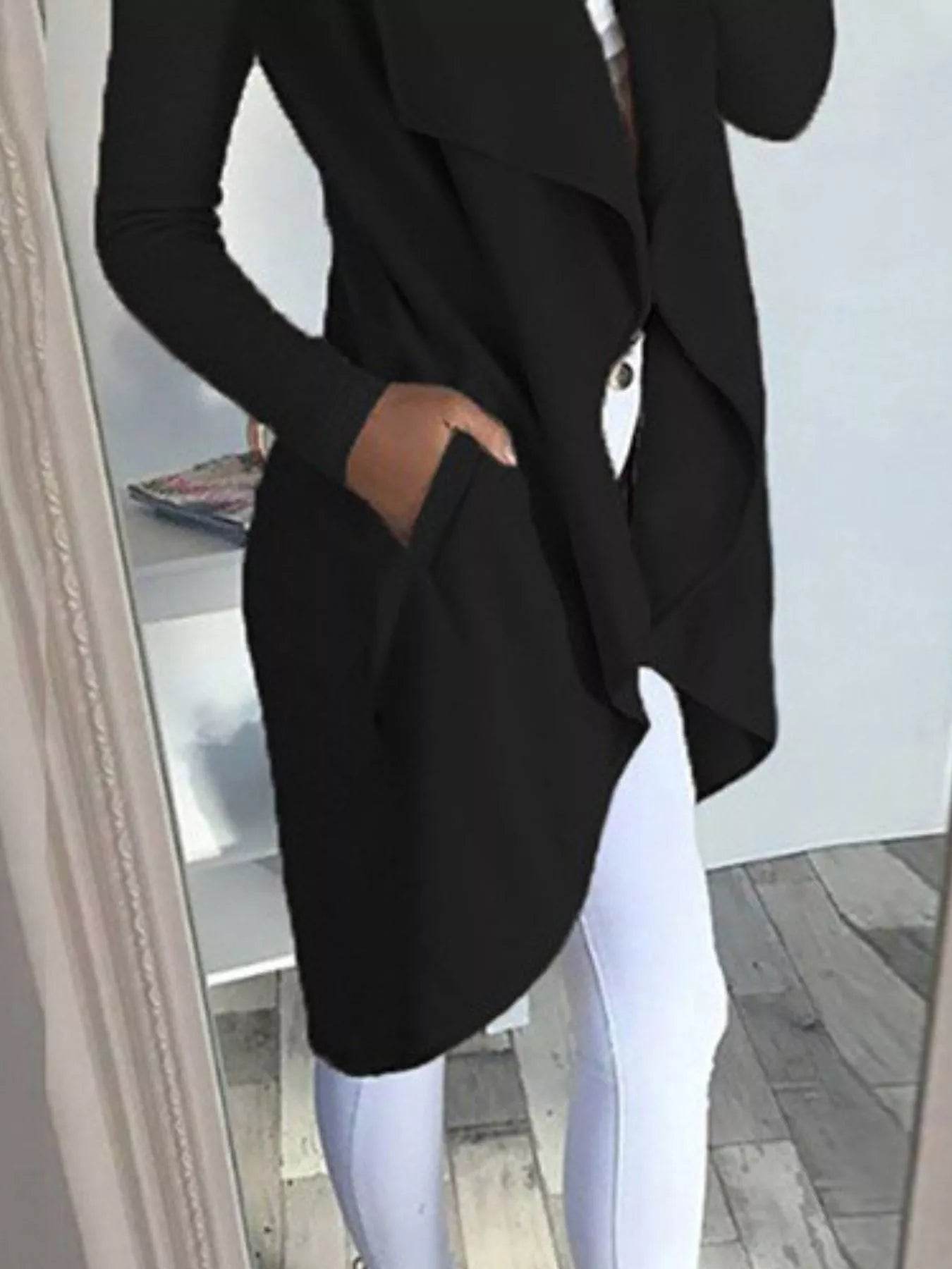 Lapel Collar Long Sleeve Coat Plus Size - IntuitiveEncBoutique