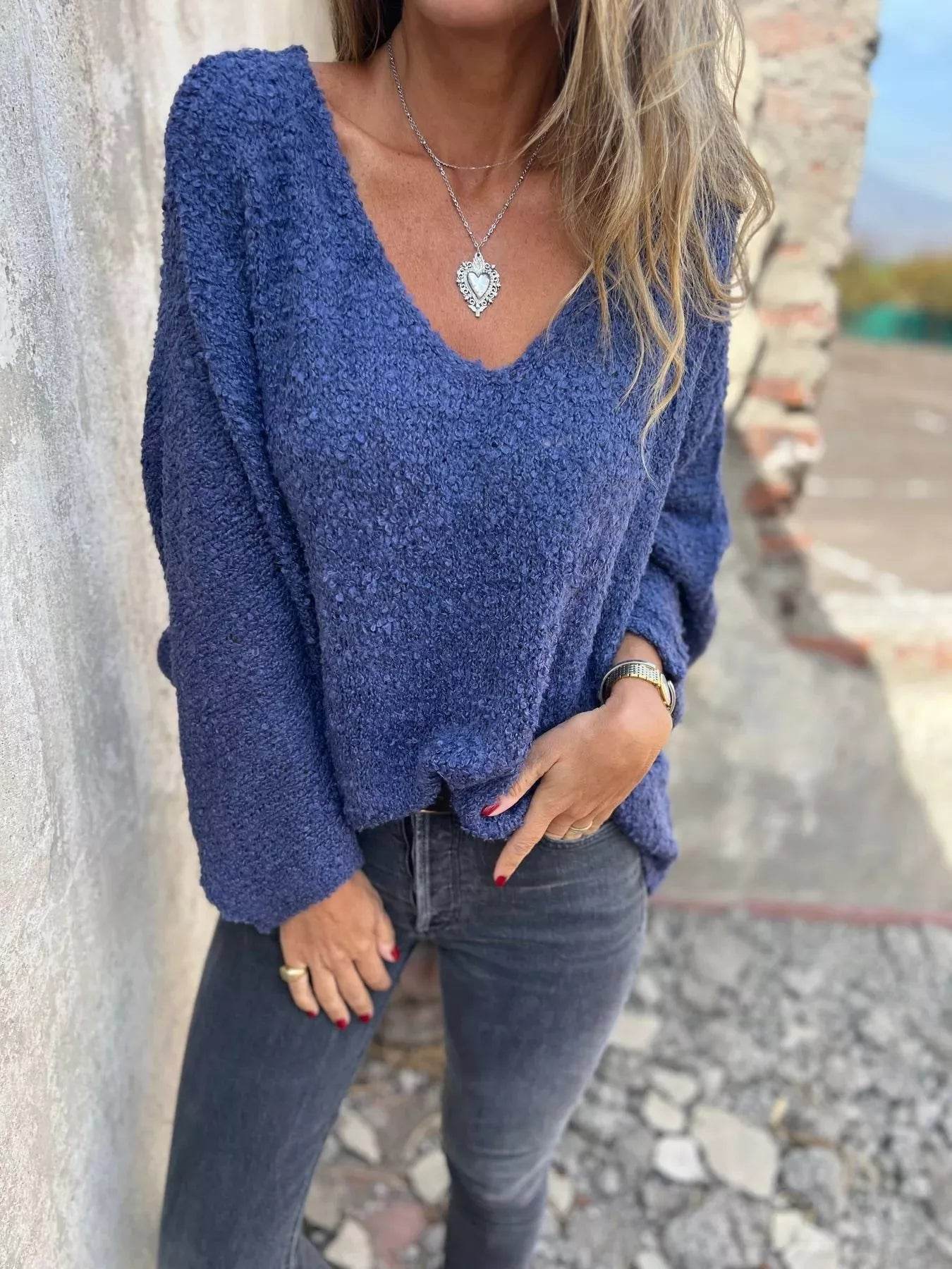 Full Size V-Neck Long Sleeve Sweater Plus Size - IntuitiveEncBoutique