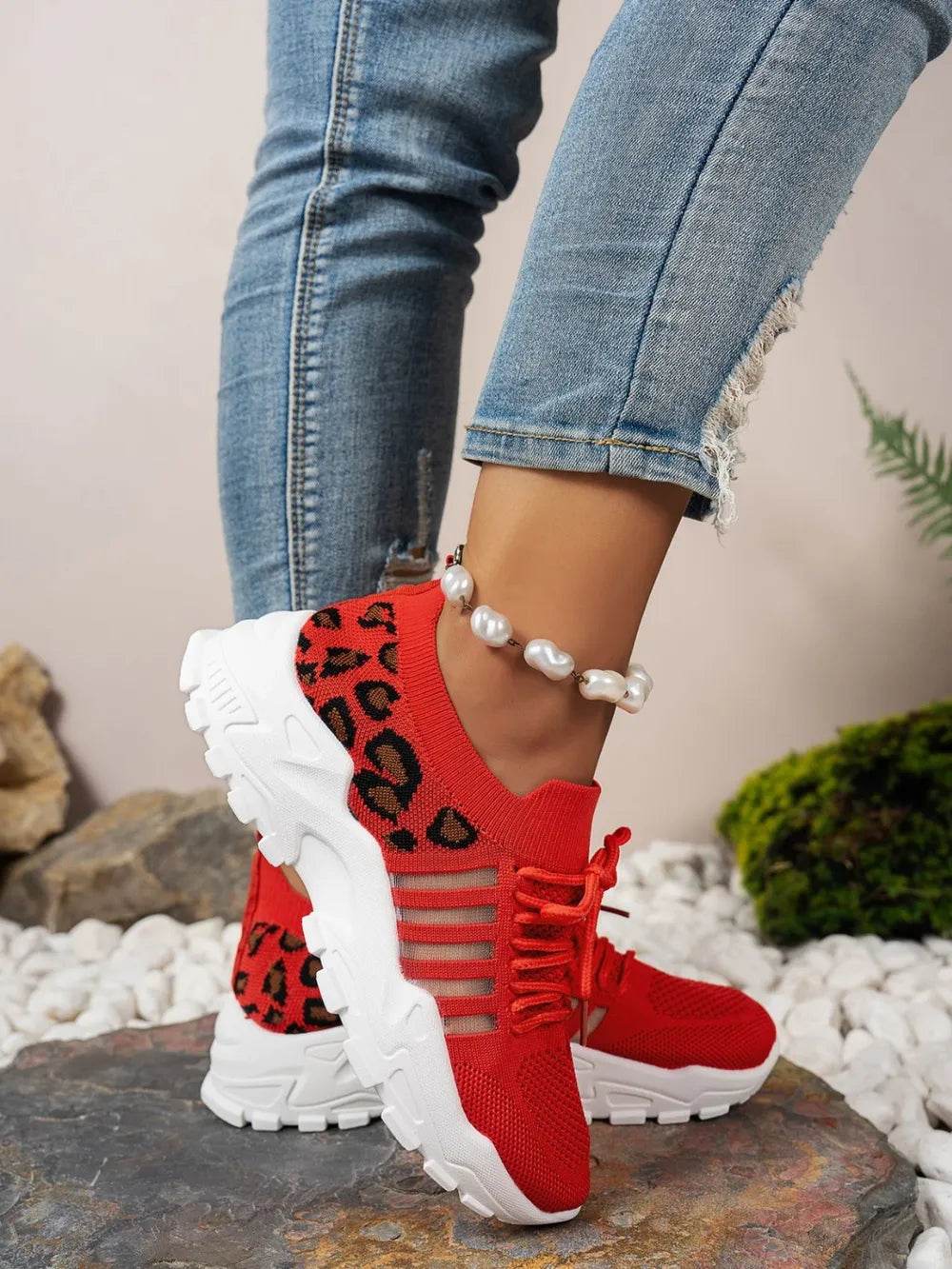 Cutout Leopard Lace Up Mesh Athletic - IntuitiveEncBoutique