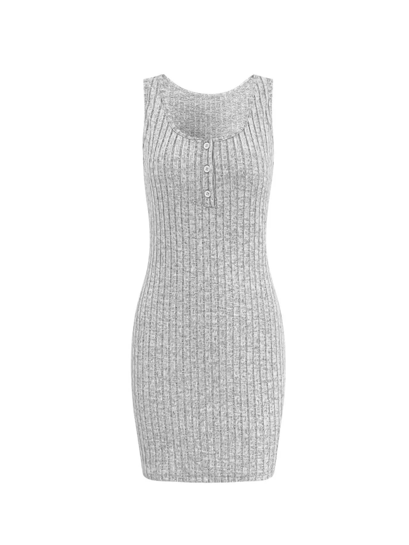 Ribbed Button Front Dress and Cardigan Sweater Set - IntuitiveEncBoutique