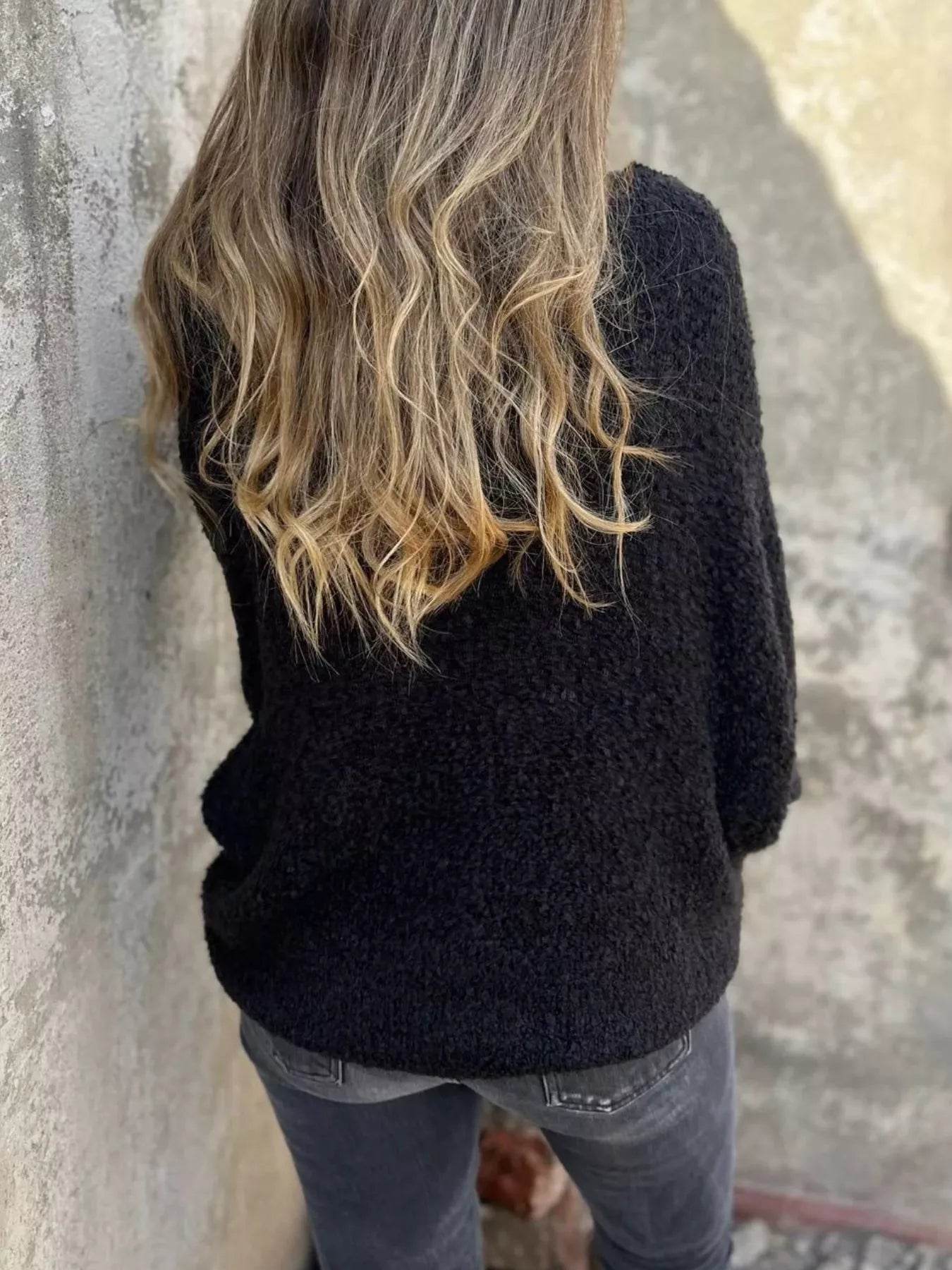 Full Size V-Neck Long Sleeve Sweater Plus Size - IntuitiveEncBoutique