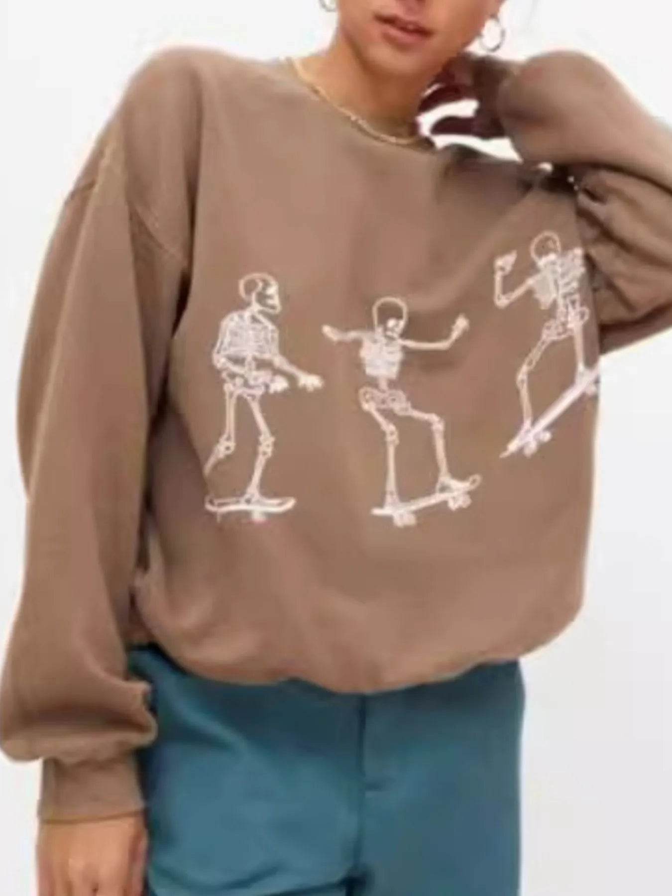 Skeleton Graphic Oversized Sweatshirt - IntuitiveEncBoutique