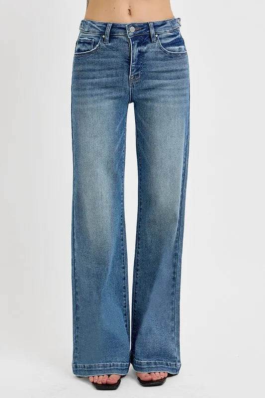 RISEN Full Size Tummy Control High Rise Wide Adjustable Waist Band Jeans Plus Size - IntuitiveEncBoutique