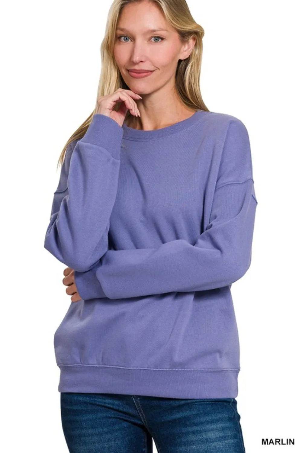 Zenana Full Size Fleece Drop Shoulder Sweatshirt Plus Size - IntuitiveEncBoutique