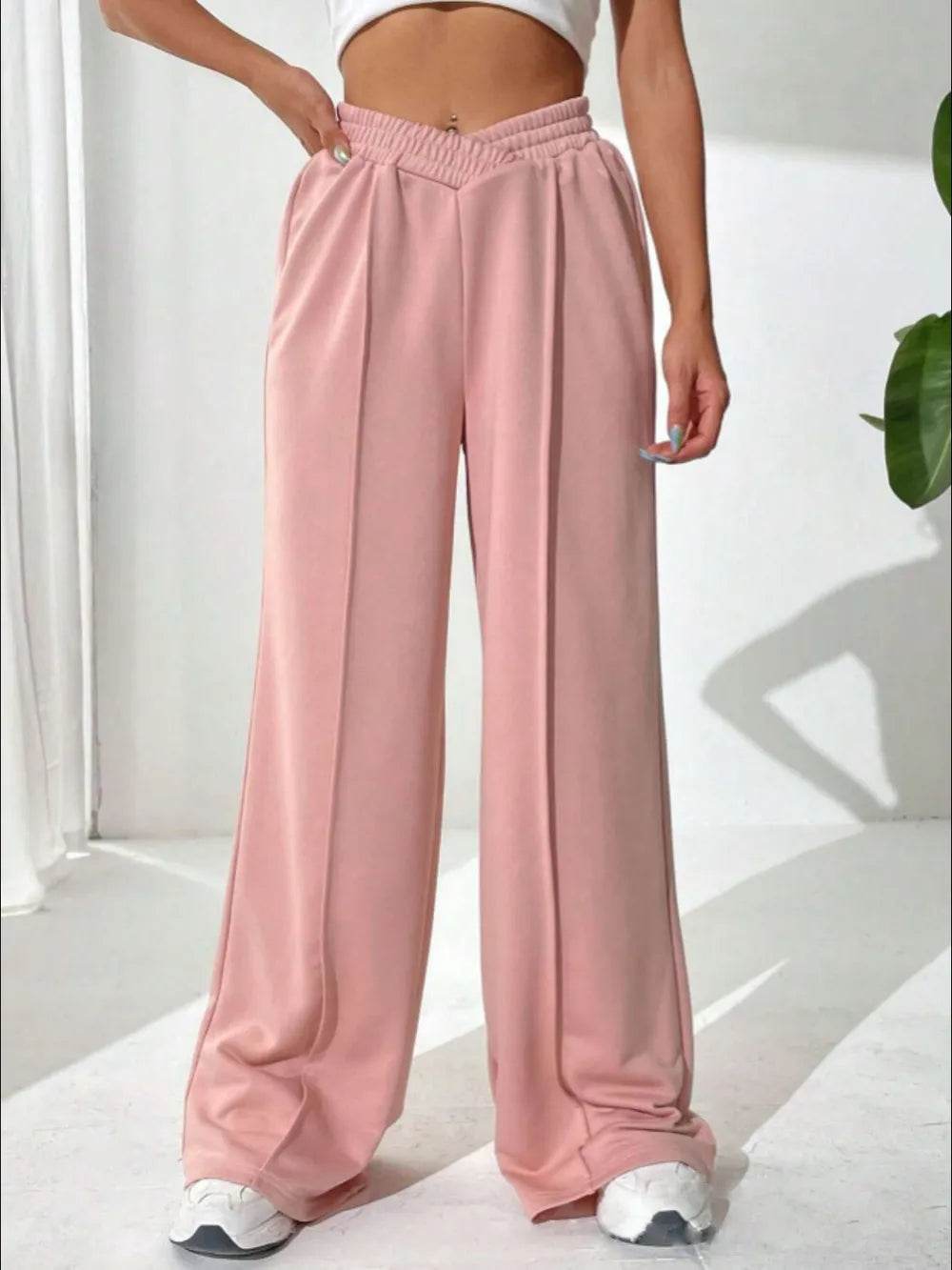 Elastic Waist Wide Leg Pants - IntuitiveEncBoutique