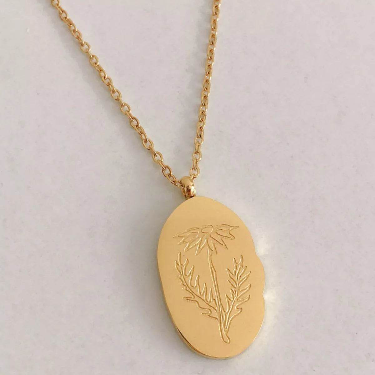 18K Gold-Plated Engraved Pendant Necklace - IntuitiveEncBoutique