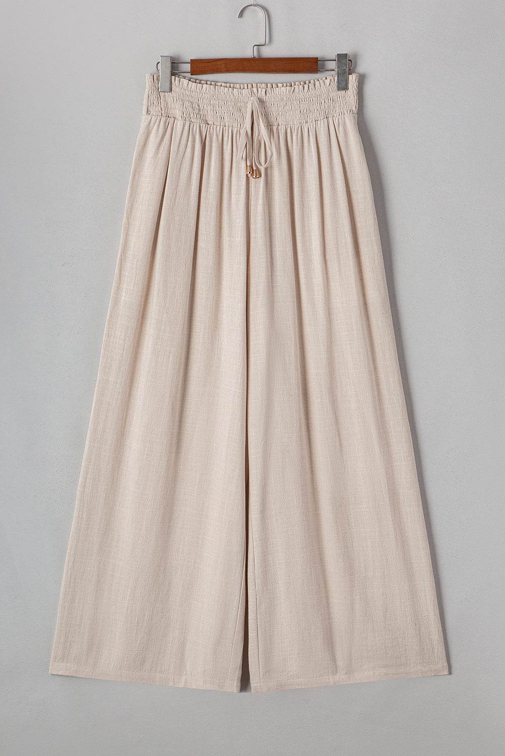 Beige Smocked High Waist Wide Leg Plus Size Pants - IntuitiveEncBoutique