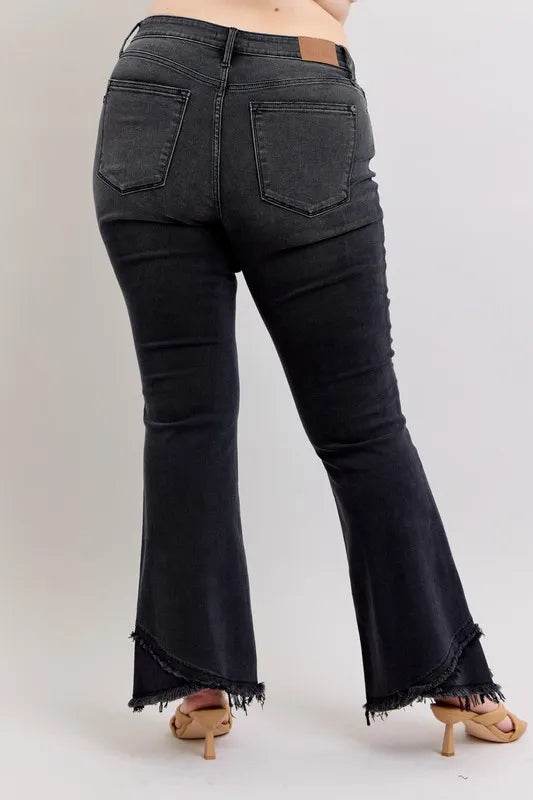 Judy Blue Full Size High Waist Flare W/ Mock Fray Tulip Hem Plus Size - IntuitiveEncBoutique