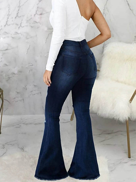 Full Size Distressed Raw Hem Flare Jeans Plus Size - IntuitiveEncBoutique