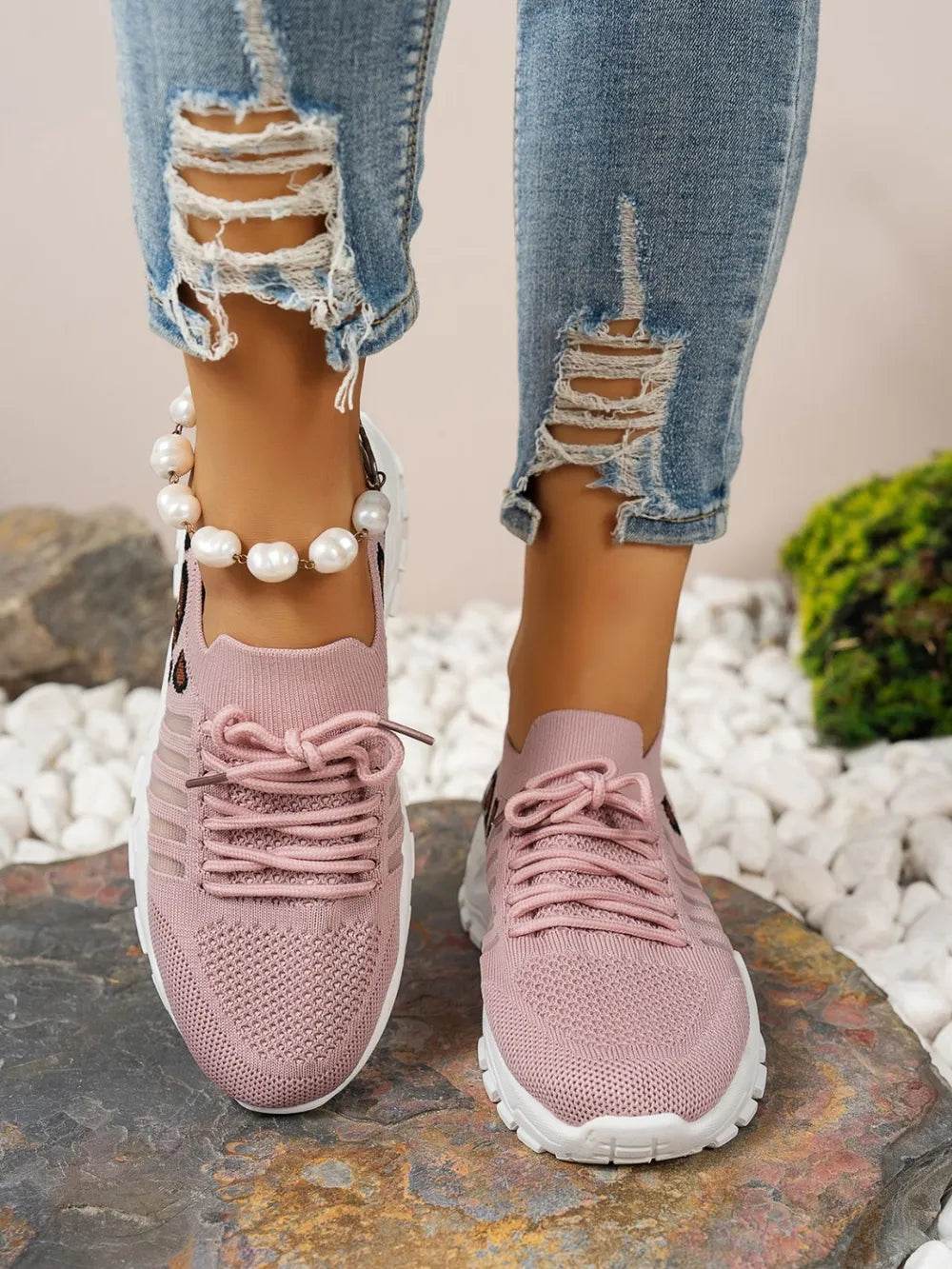 Cutout Leopard Lace Up Mesh Athletic - IntuitiveEncBoutique