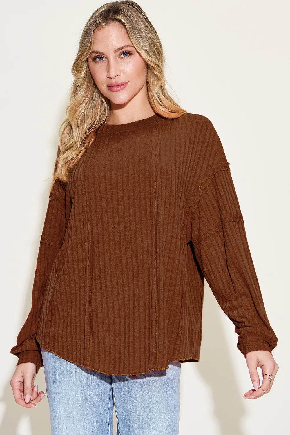 Basic Bae Full Size Ribbed Round Neck Long Sleeve T-Shirt - IntuitiveEncBoutique