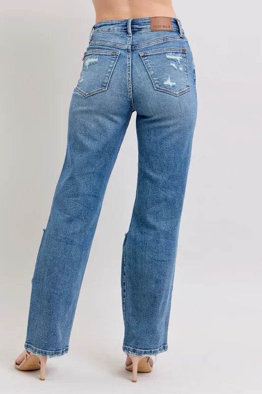 Judy Blue Full Size High Waist Heavy Destroy Straight Jeans Plus Size - IntuitiveEncBoutique