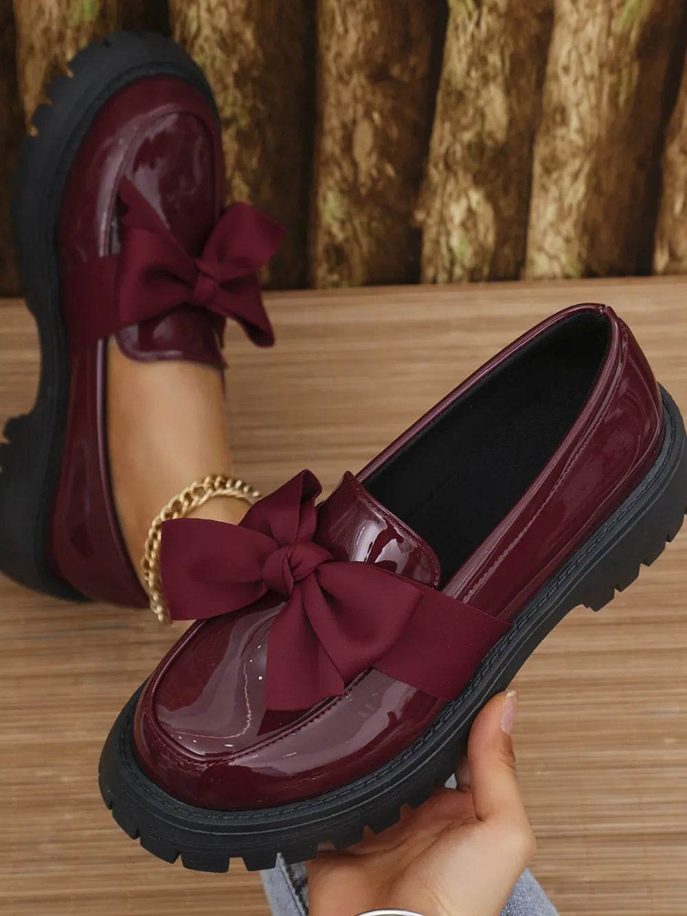 Bow PU Leather Round Toe Loafers - IntuitiveEncBoutique